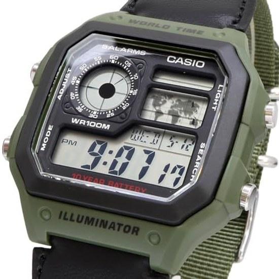 Цифровые наручные часы CASIO с мировым временем AE-1200WHB-3BV зеленые, зарубежная модель