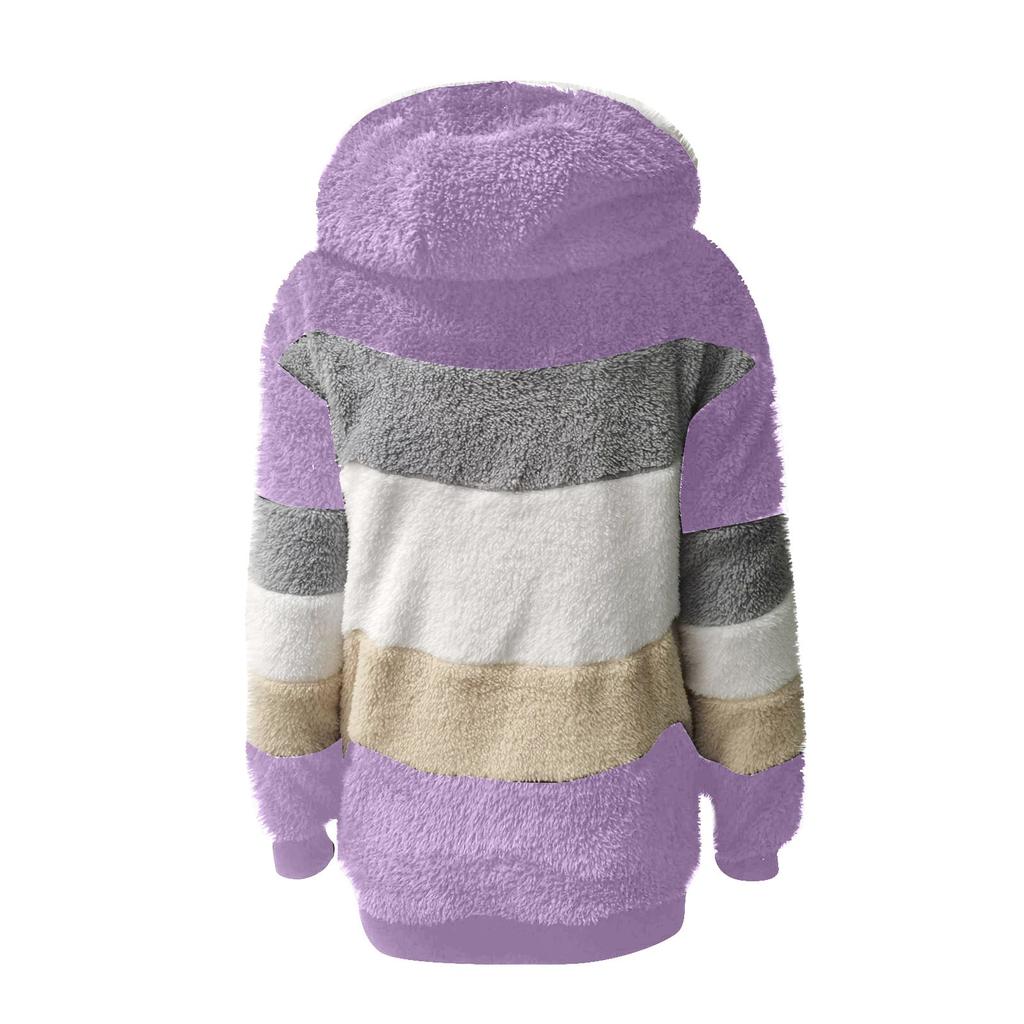 Женская мода плюшевая молния с длинным рукавом шить теплый свитер топы пальто зимнее