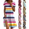 Женское модное повседневное платье с V-образным вырезом, короткими рукавами, завязкой, в полоску