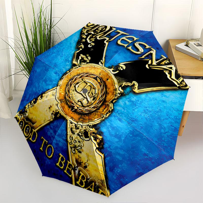 1 PC Automatic Folding Umbrella - Whitesnake Pattern Portable Foldable Design With 8 Ribs Christmas Birthday Gifts