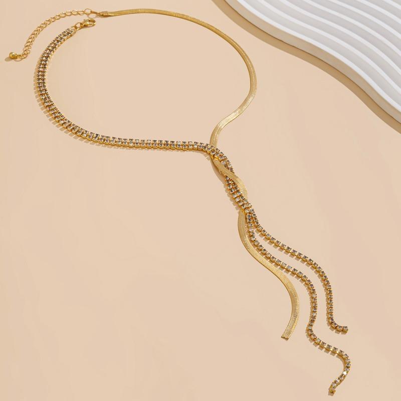 Крутое минималистичное медное ожерелье-цепочка в виде змеи для женщин, модное плетеное ожерелье с кристаллами и длинной кисточкой на ключицы, ожерелья, ювелирные изделия