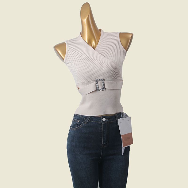 Sweet and Spicy Socialite Cross V-neck Vest Pure Desire Chic Chic Slimming Knitted Sleeveless Vest