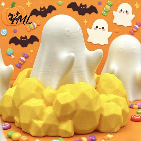 Cute Ghost Pen Holder 3D Printed Fidget Clicker Toy, Halloween Stress Desktop Decompression Ornament Relief Desk Holder, Novelty Gift for Teens Decor