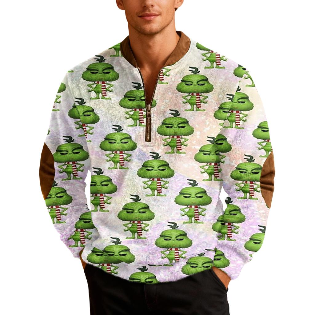 Мужские рождественские толстовки на молнии, рождественские пуловеры с воротником-стойкой