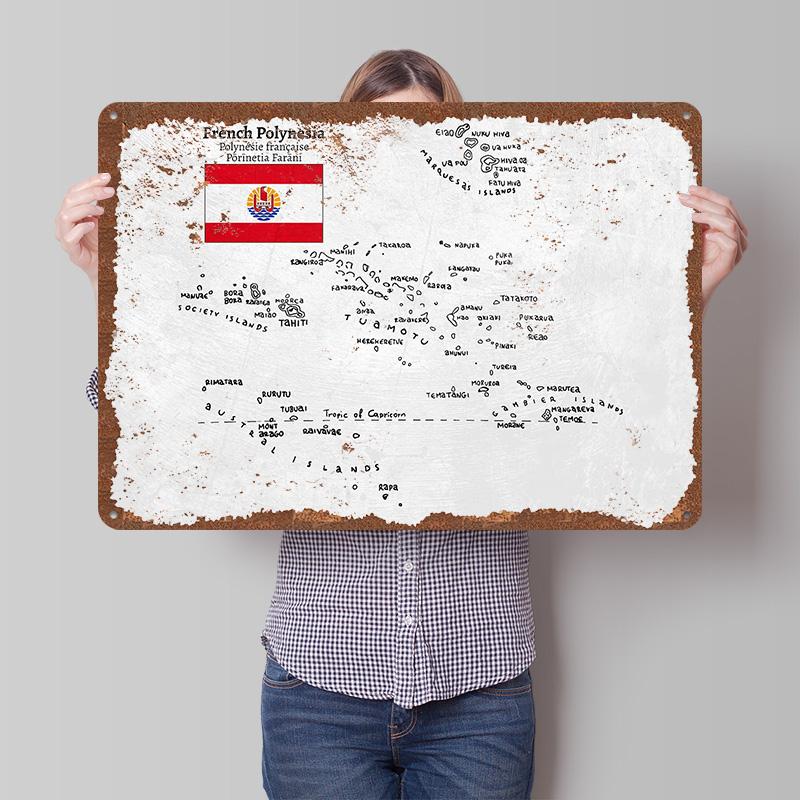 Handdrawn French Polynesia Metal Poster Customized Wall Art Retro Vintage Tinplate Signs for Man Cave Decoration Bedroom Decor