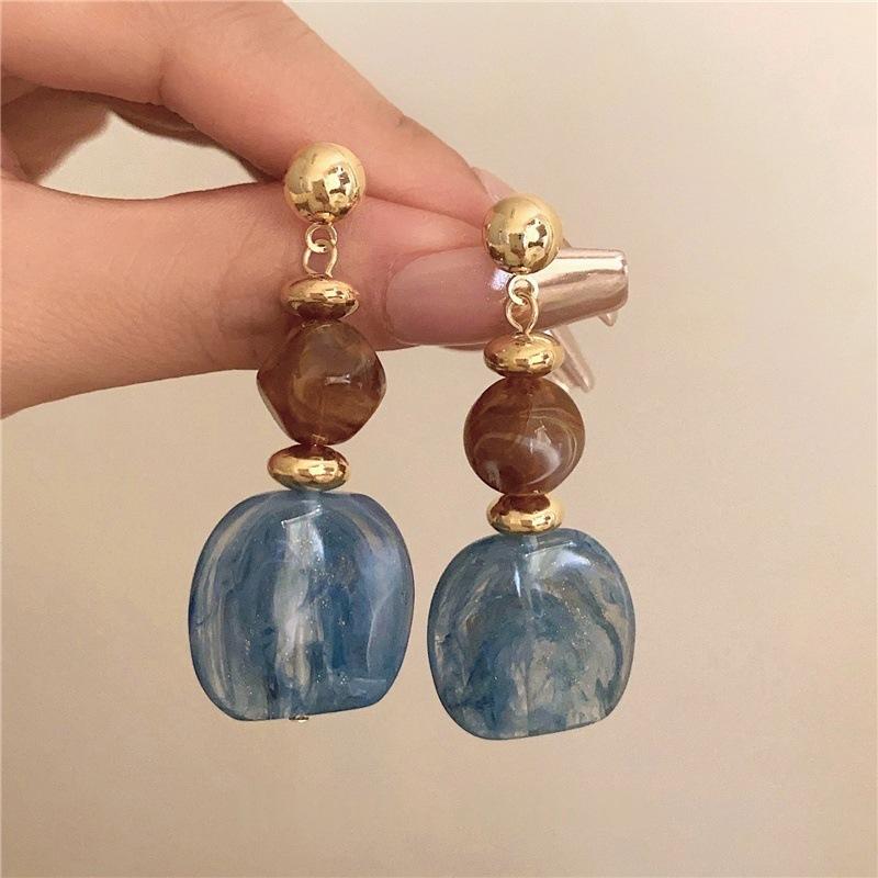 French Retro Acrylic Dyeing Irregular Geometric Dangle Earrings Temperament Earring Jewelry For Women Daily Accessories
