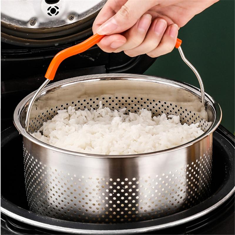 Stainless Steel Kitchen Steamed Grid Pressure Cooker Anti-Scald Steamer Multi-Function Fruit Cleaning Basket Cooking Accessories