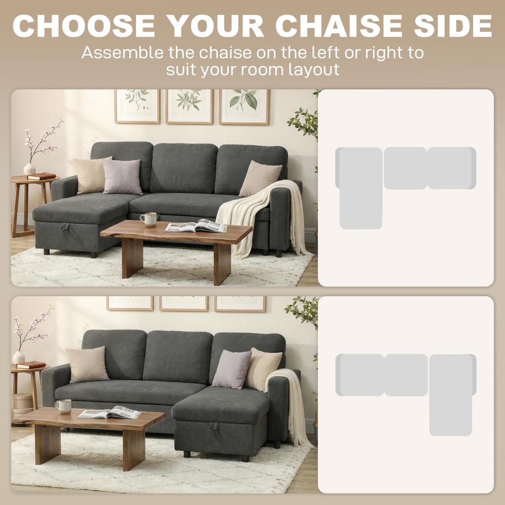L Sofa Bed, with Storage - Charcoal Grey