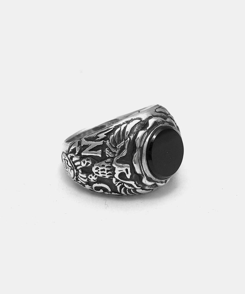 Sheen666 Onyx Eagle Crest Silver Ring (Type A)