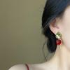 Винтажные серьги-капли с клубникой, зеленые листья, изящные серьги с имитацией фруктов, бант, милый стиль, серьги-подвески с цветами, для вечеринки