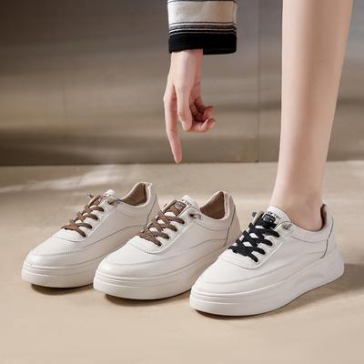 Белые туфли Весна Новые универсальные туфли Повседневные спортивные туфли, Туфли с кожаными вставками, Женская обувь
