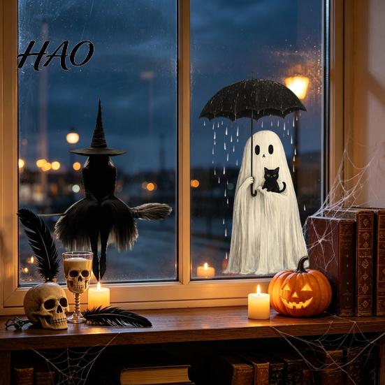 Ghost or Witch Decals Halloween Witch/Ghost Window Clings, Removable Static Glass Stickers, Waterproof PVC Decals, Decorative Film Stickers