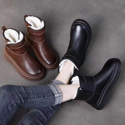 Ретро Зимние Сапоги Женские 2024 Зима Новые Женские На Низком Каблуке Короткие Сапоги Флисовые Теплые Женские Сапоги Повседневные Универсальные Сапоги