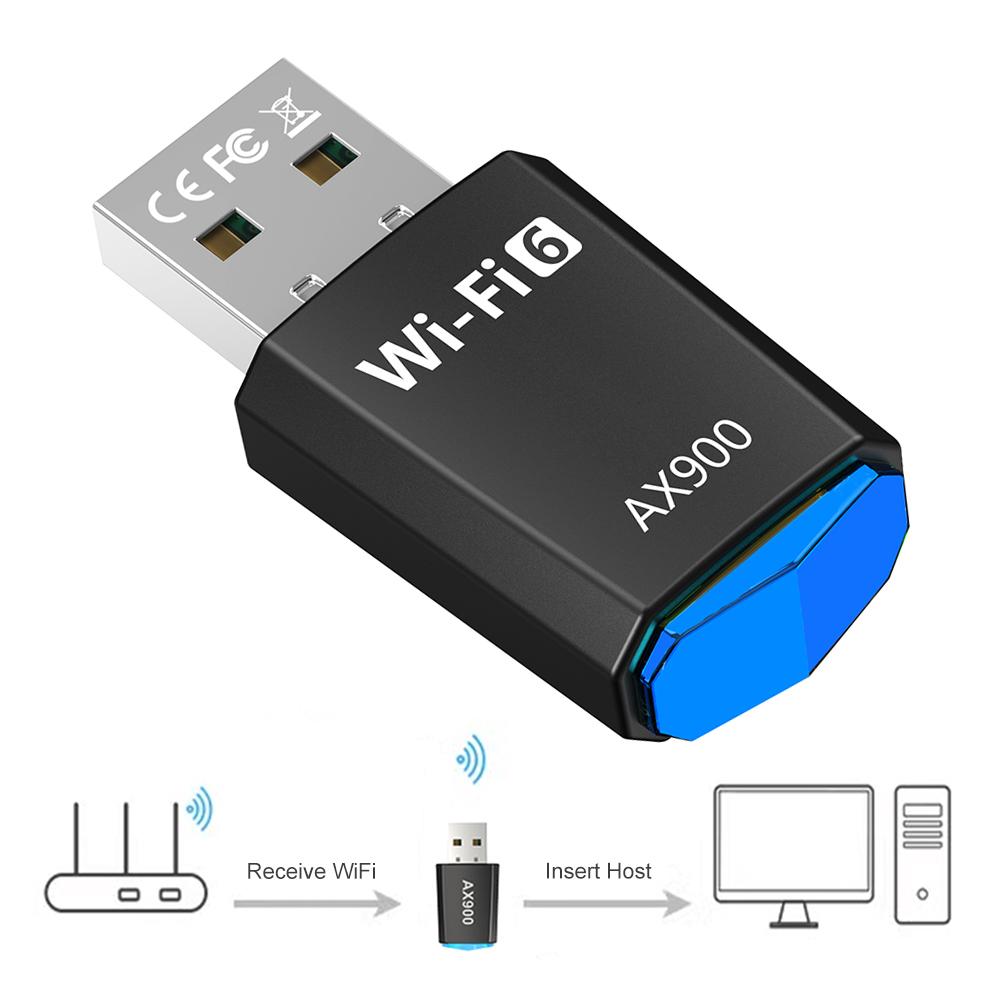 AX900 Беспроводная сетевая карта без драйверов Двухдиапазонный USB-адаптер Wi-Fi 6 900 Мбит/с 2,4 ГГц и 5 ГГц для Win 7/10/11