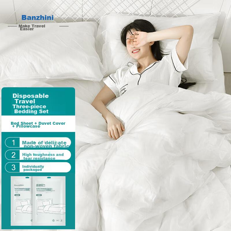 Banzheni Disposable Three-Piece Set: Bed Sheet, Travel Hotel Protective Cover, Pillowcase, Sleeping Bag, Train Single/double Bedding for Large Beds