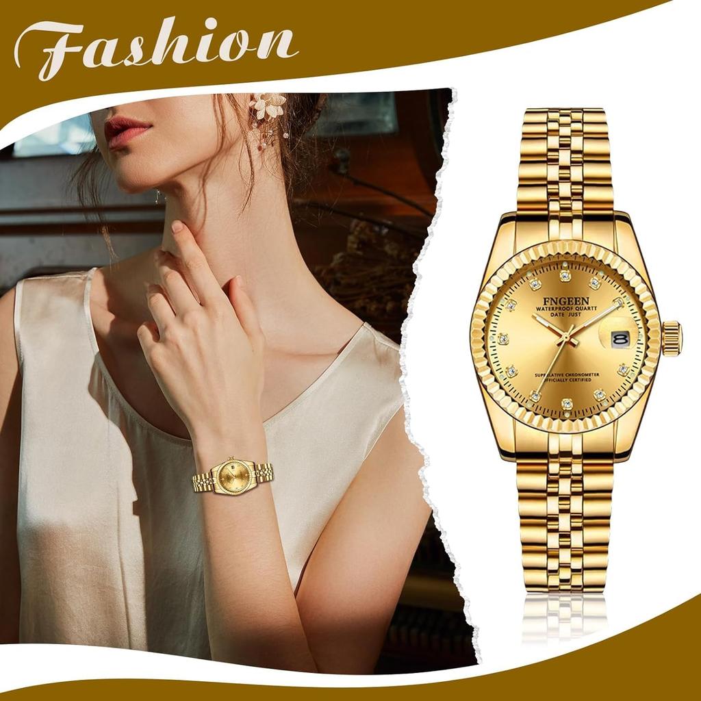 Pair Watch Pair Watch Couple Gold Stainless 3ATM Waterproof Stylish Analog Display Japanese Quartz Watch Gold Leisure Business Fashion Accessories
