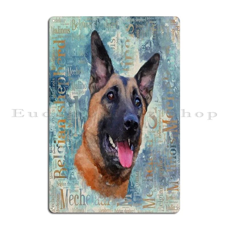 Big dog with his prize Belgian Malinois radiates infinite energy Metal Wall Plaque Bar Design Bar Cave Custom Tin Sign Poster