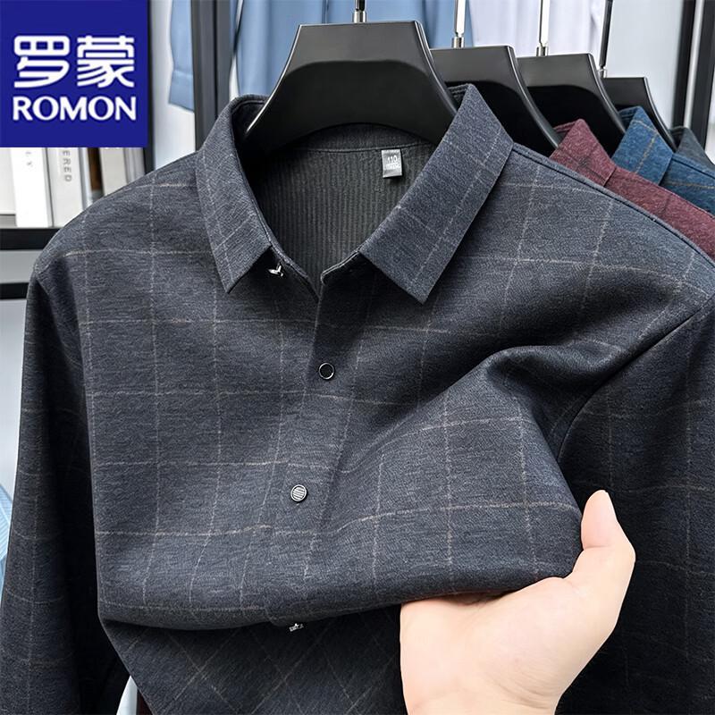 ROMON Мужская клетчатая повседневная деловая рубашка с длинным рукавом