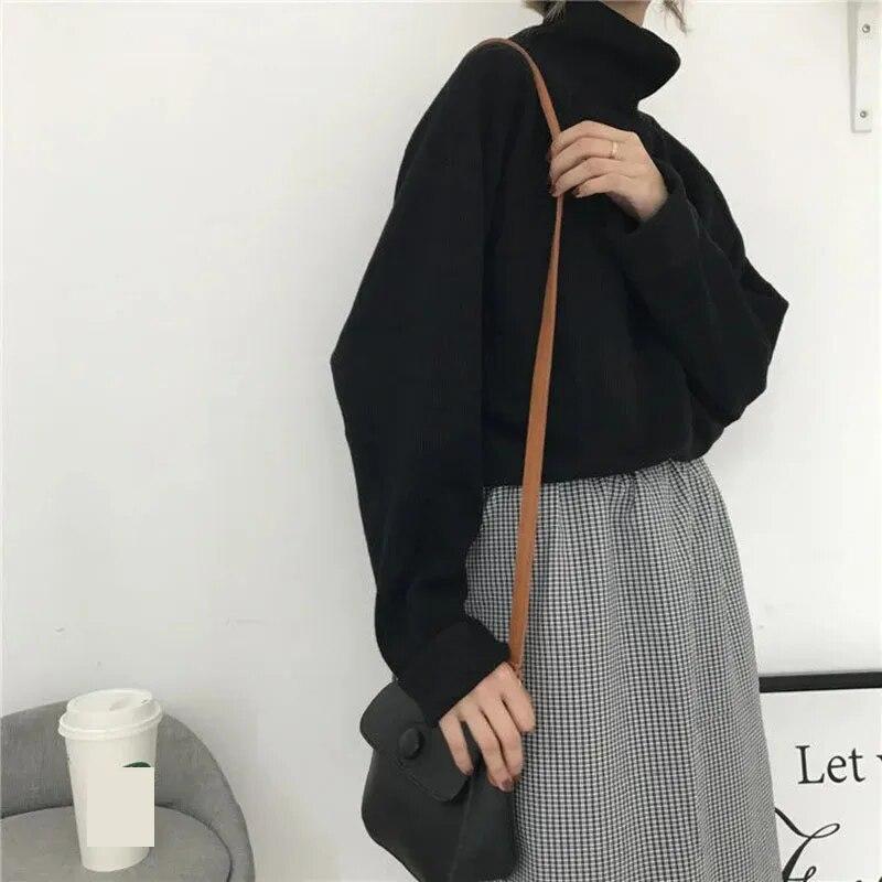 Джемпер с высоким воротником, женский теплый тонкий вязаный свободный белый пуловер, вязаный базовый топ, вязаная одежда на весну и осень