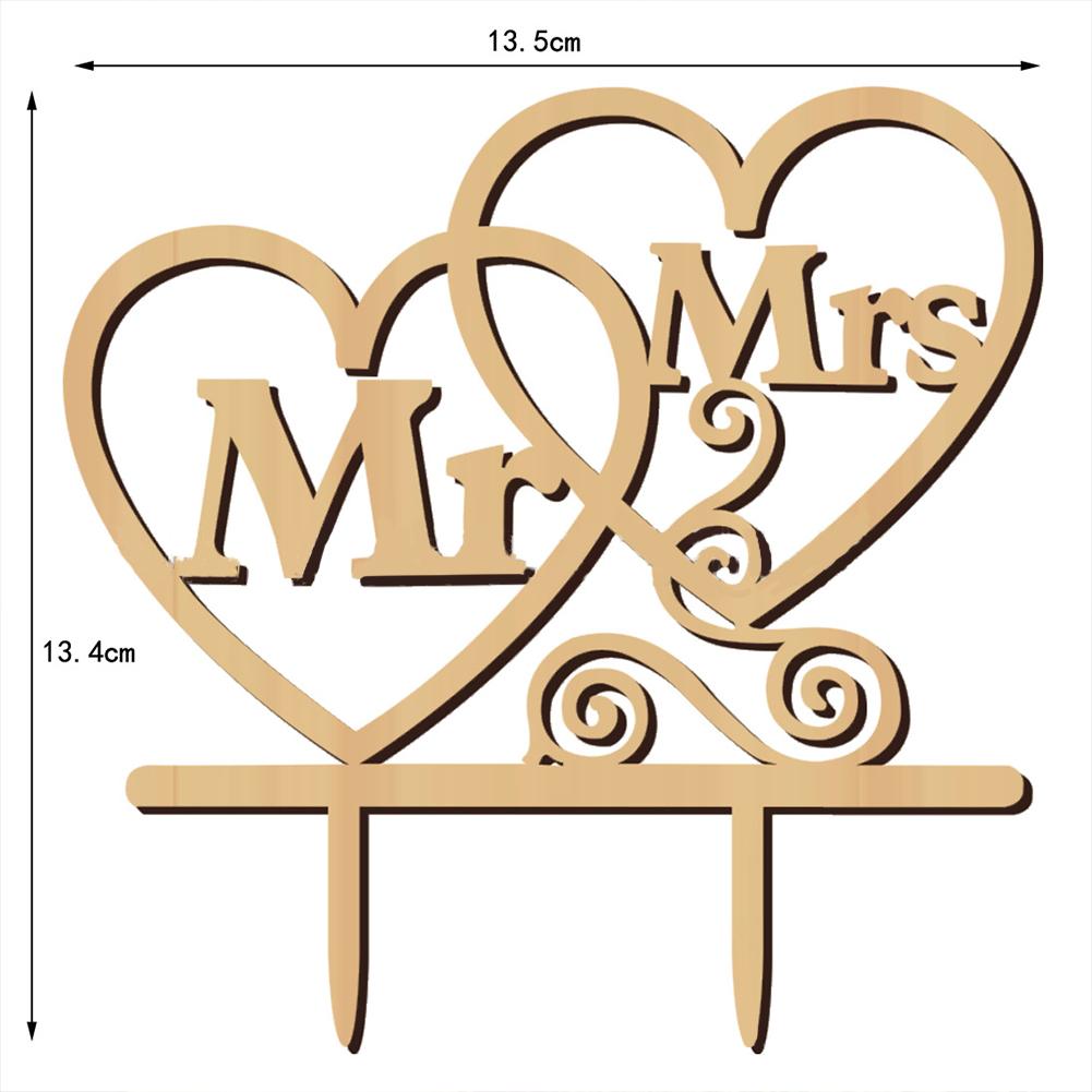 Wooden Wedding Cake Topper Simple Mr&mrs Letter Love Shape Birthday Weddings Engagements Anniversary Party Cake Decoration Card