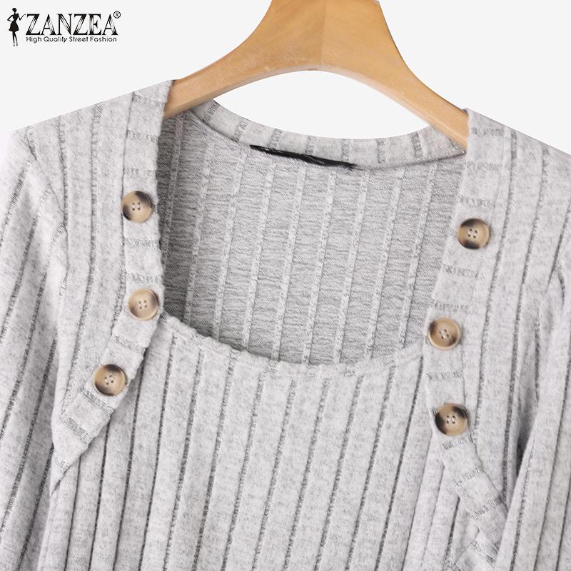 ZANZEA Женская повседневная тонкая блузка с квадратным воротником и длинным рукавом, нерегулярный подол