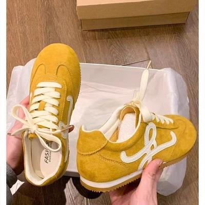 Желтая кожаная поверхность немецкие кроссовки женские весна 2025 новые популярные женские туфли на плоской подошве ретро повседневные спортивные туфли