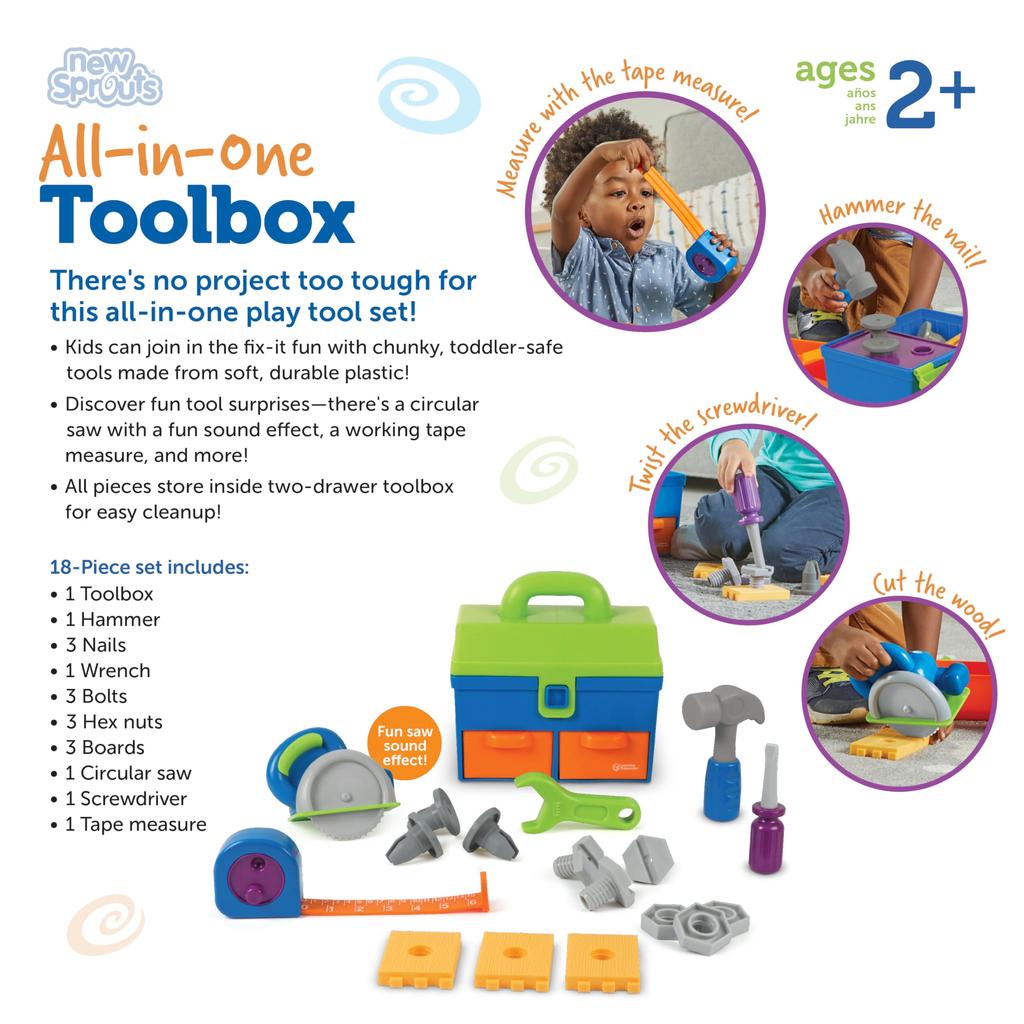 Learning Resources All-in-One Toolbox, 18 Pieces, Play House Toy, LER9754, Authentic