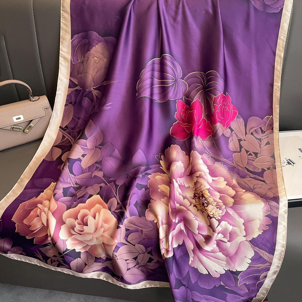 180*90CM Fashion Dustproof Big Bandanna Popular Satin Finish Silk Shawls Scarves Luxury Print Sunscreen Beach Towel