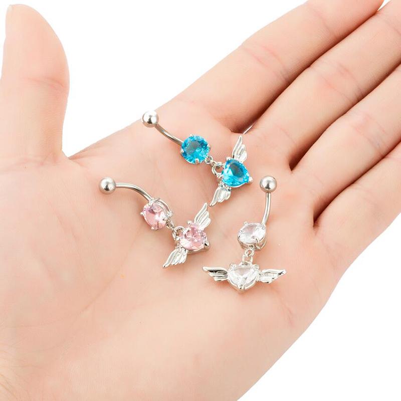 14G Heart Wing  Navel Belly Button Ring Barbell Body Piercing Jewelry