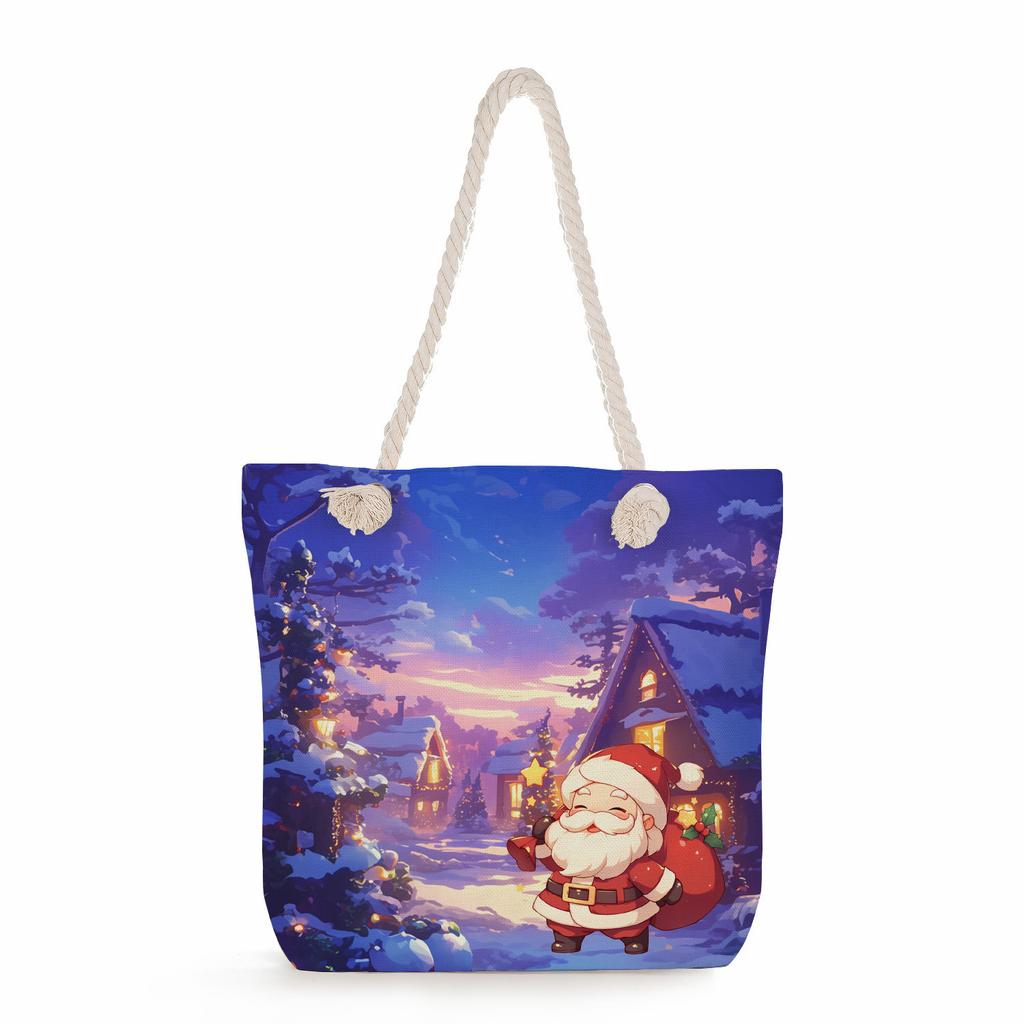 Christmas print thick rope single-shoulder beach bag 7349 KTB