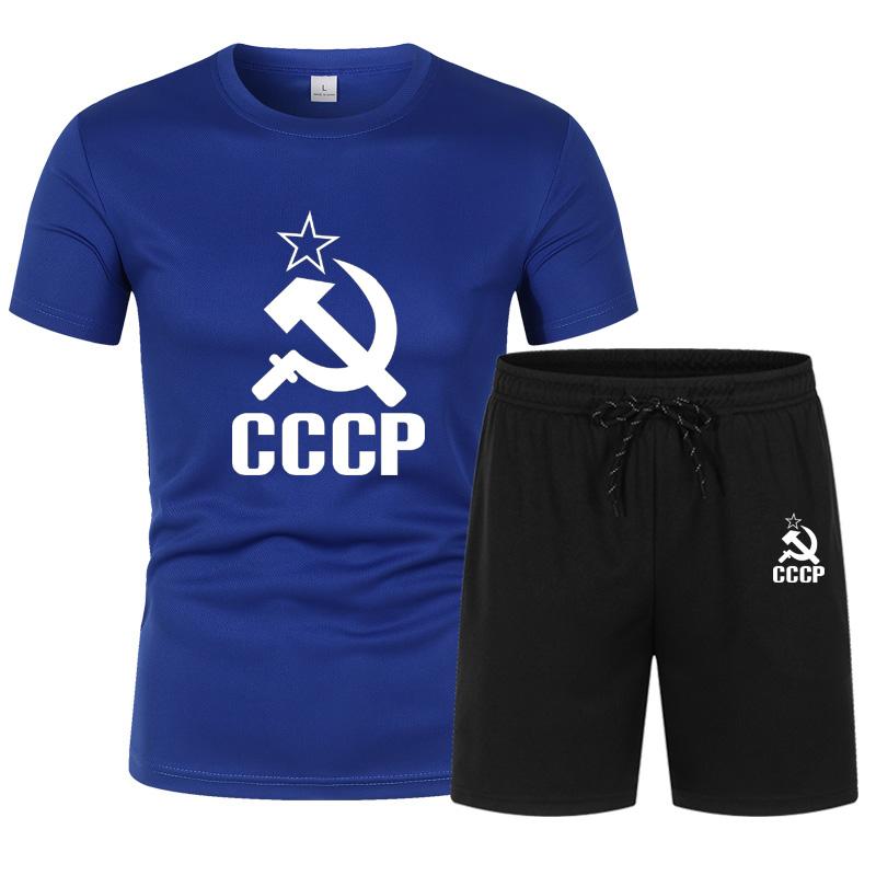 CCCP Summer Clothes Sports Clothes Set Two Pieces T Shirt Shorts Brand Track Clothes Male Runing Sports Suits