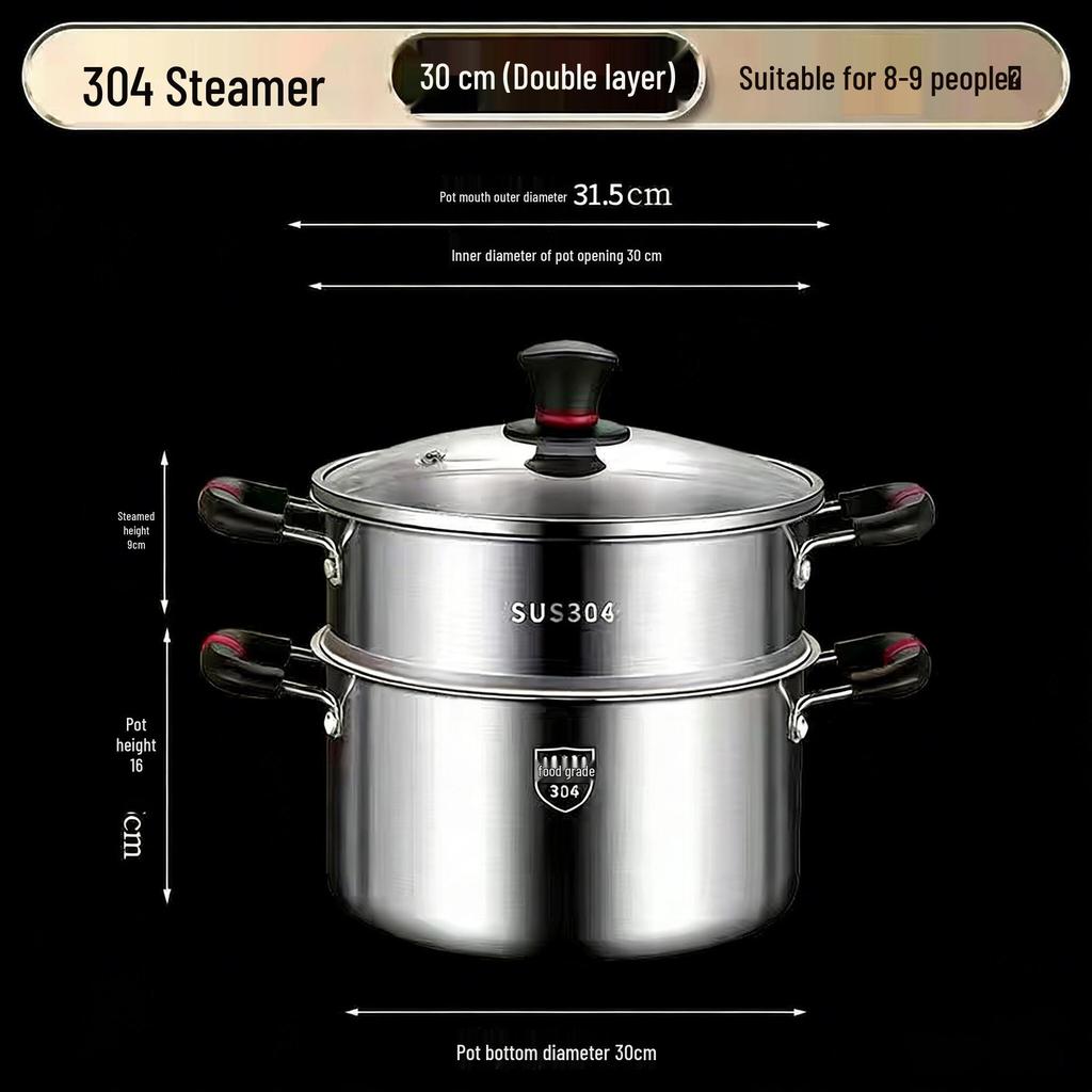 Супница из нержавеющей стали 316L с ручками - Антипригарная, для варки на пару, готовки и тушения на индукционных плитах