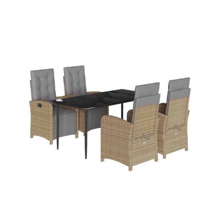 VidaXL Ensemble à Manger de Jardin avec Coussins 5 pcs, Table et Chaises avec Dossier et Repose-pied Réglables, Meubles 3212587