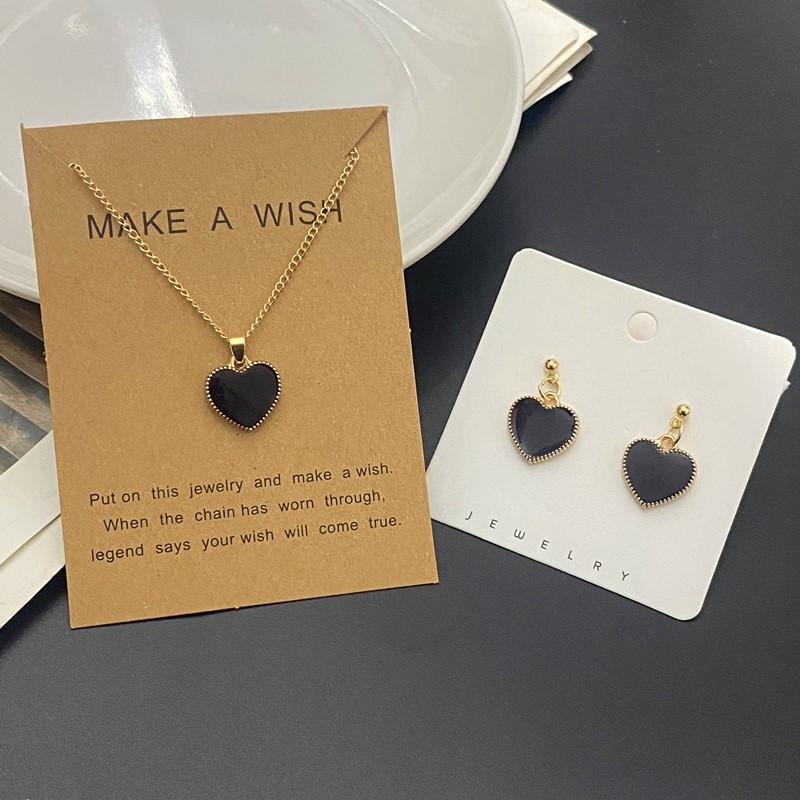 Jewelry Set for Girl Women Cute Romantic Love Heart Necklace Earrings Set Fashion Neck Jewelry