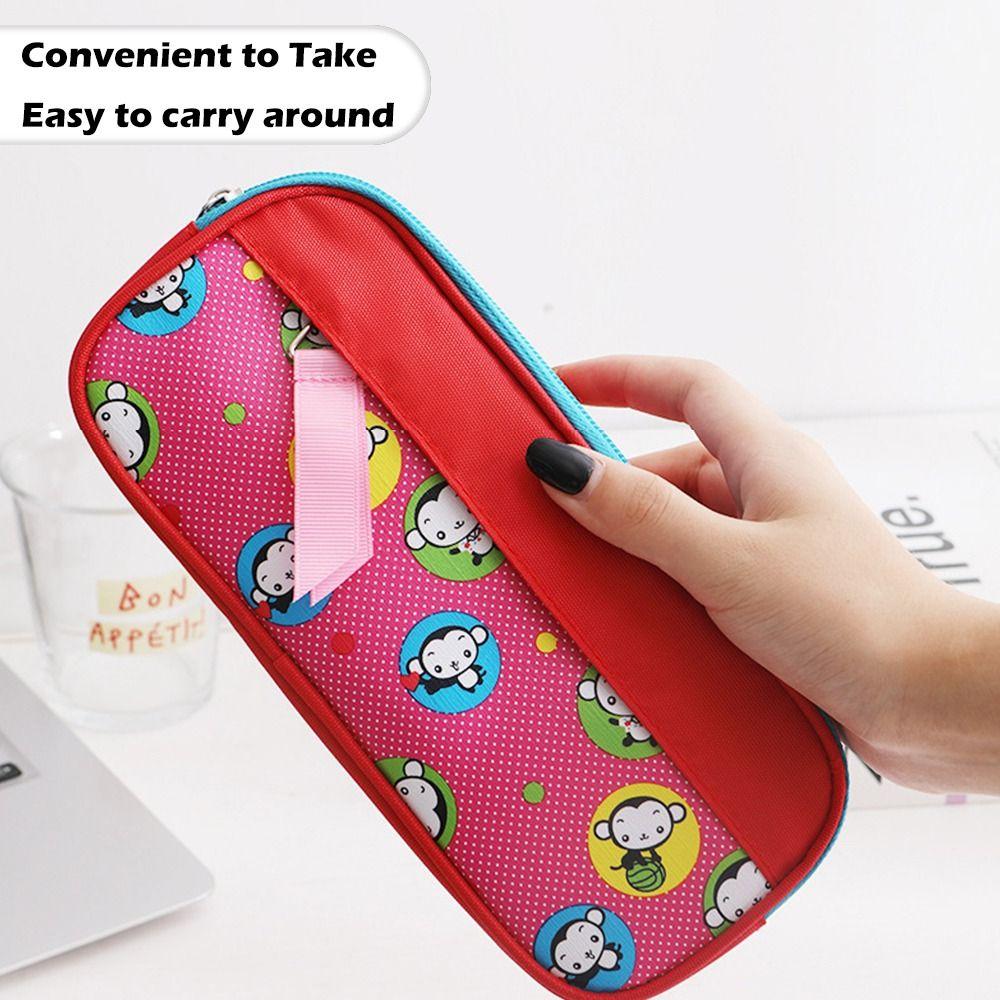Portable Pen Bag Double Layer Pencil Pouch Cartoon Pencil Case for Student