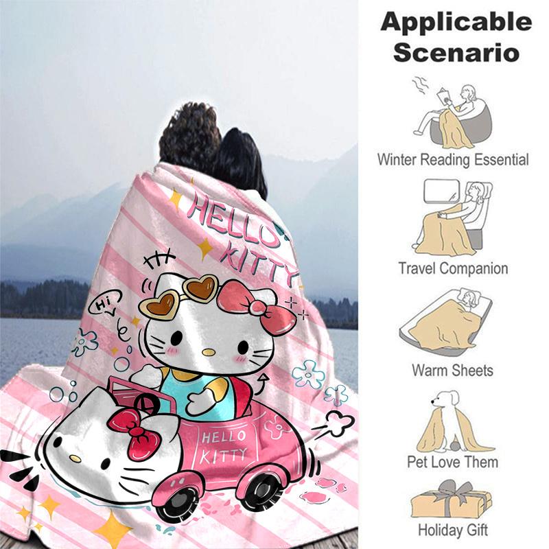 1pc Pink Hello Kitty's Adventure Blanket, Soft Throw for Home Decor, Gift Idea for Family and Friend, Living Room, Travel, Camping, Car Blankets, Beac