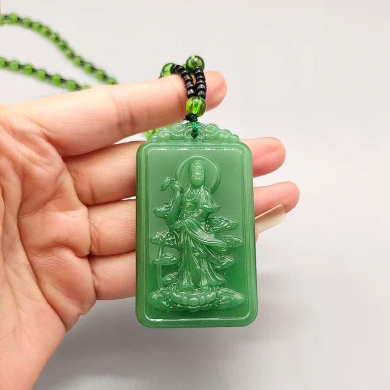 Guanyin Pendant Men's and Women's Double-Sided Jade Tag with Prosperity Year after Year Sweater Chain Pendant