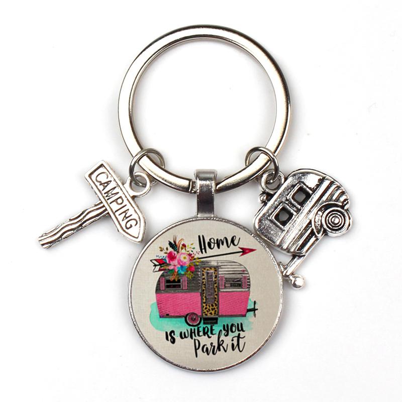 New Cute Camper Wagon Keychain I Love Camping Keychain Trailer Signpost Keychain Vacation Travel Memorial Gift