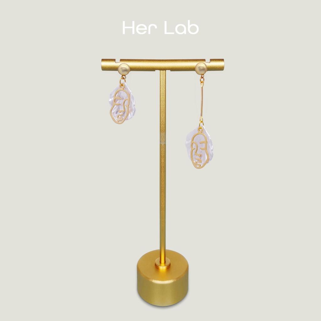 Her Lab | Двойные овальные серьги из желтого золота 14 карат, женская подвеска-серьга с позолотой премиум-класса, асимметричная корейская подвеска