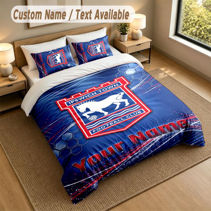Bedding Set 1 Duvet Cover 2 Pillowcases Ipswich Town Print Soft Bed Linen Bedroom Decor