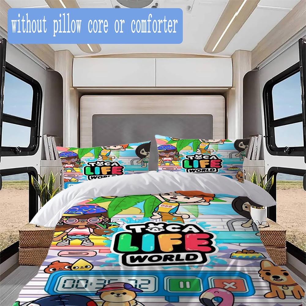 Toca Boca Life Pattern Bedding,Quilt Set Quilt Cover Pillowcase Home Birthday Gift (1*duvet cover+2*pillowcase,without core)XSJT0917199