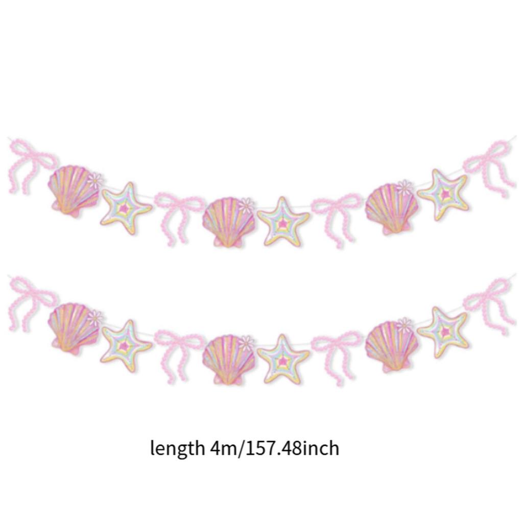 Бумажный гирлянда-баннер «С Днем Рождения Русалки», Ракушечная гирлянда для детской пляжной вечеринки и мероприятий