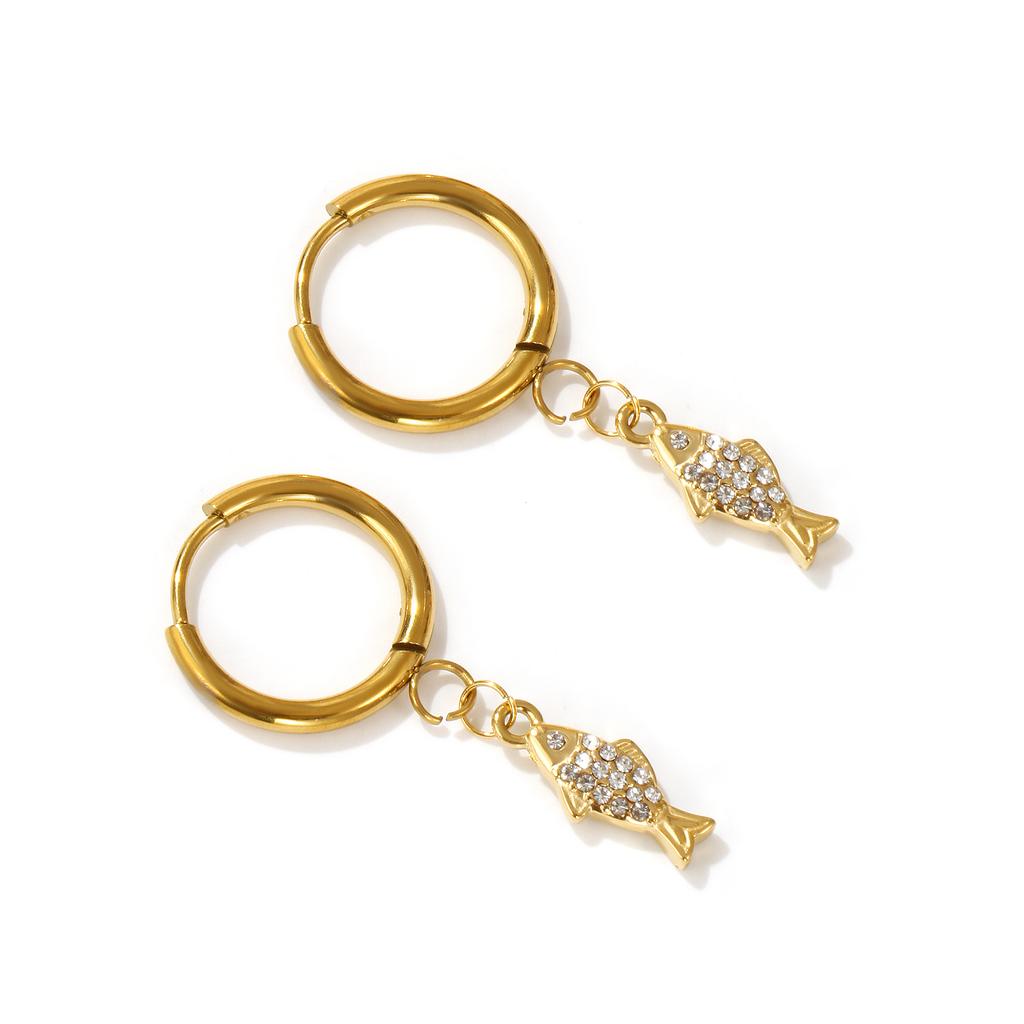 1 Pair Ocean Earrings Gold Plated 304 Stainless Steel & Cubic Zirconia Hoop Earrings For Women Jewelry Gift,Post/ Wire Size: 1mm