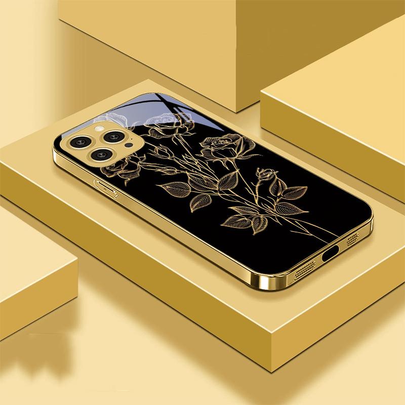 Золотые розы Чехол для телефона из закаленного стекла для iPhone 16 Pro Max 15 P Ro 14 M Ax 13 Plus 12 Mini 11 XS Max XR