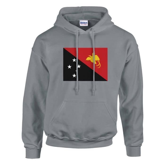Sweat à capuche - PIXELFORMA - Drapeau de la Papouasie-Nouvelle-Guinée - Gris - Manches longues - Col capuche