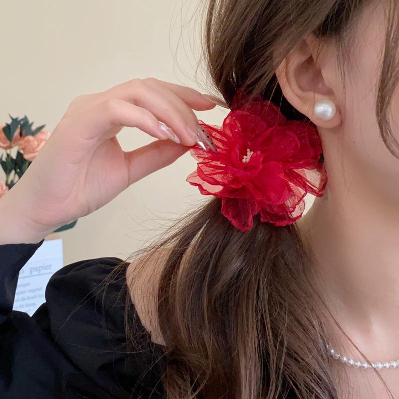Новинка 2024 года, заколка для волос с большим цветком, модная шифоновая челка, заколки для волос, детские головные уборы для девочек, аксессуары для волос на отдыхе