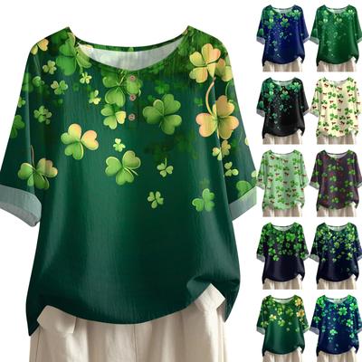 Женская модная и повседневная рубашка с рукавом 3/4, круглым вырезом и принтом