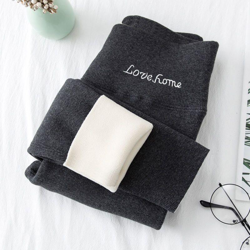 Женские осенне-зимние леггинсы DuoRong с плюшевой подкладкой - Толстые, Утягивающие, Защищающие талию, Вышитые, Защищающие от холода, Теплые хлопковые штаны