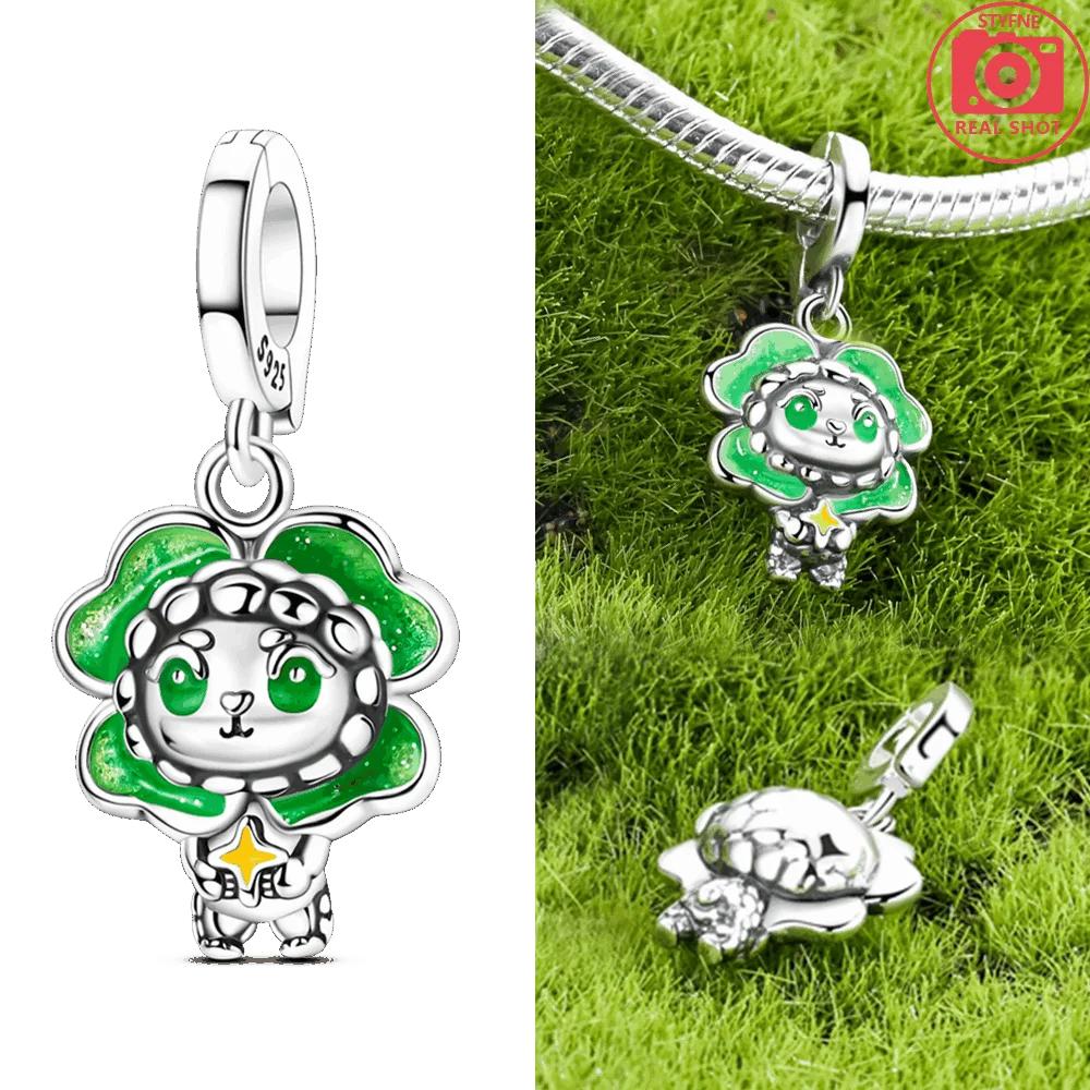 925 Silver Lucky Four-Leaf Clover Bear Cottontail Rabbit Colorful Doll Series Pendant Beads Fit Bracelet Jewelry Gift
