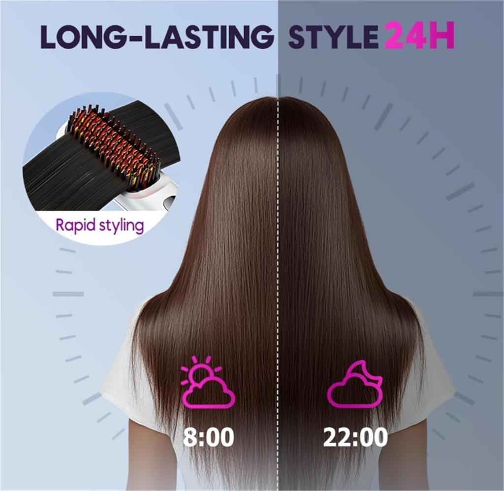 Mini Hair Brush 1 Pack Black Cordless Design with LCD Temperature Display - Fast Heating Short Hair Styler for Travel